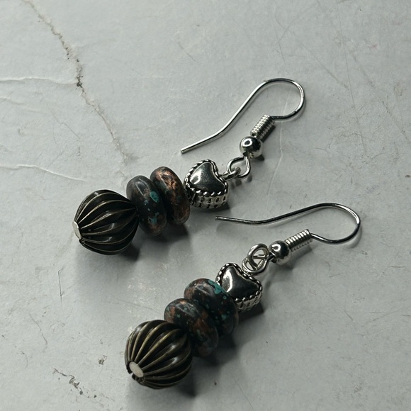Bronze & Heart Accent Gemstone Earrings – Earthy Boho Style - Picture 2 of 3